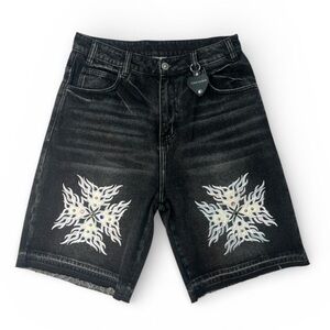 Sz 30 LIFTED ANCHORS "TABOO" JEWELED DENIM JORTS-BLACK